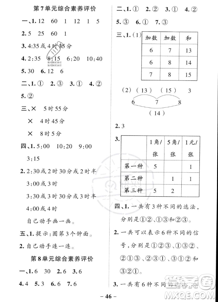 遼寧教育出版社2023年秋PASS小學學霸作業(yè)本二年級數(shù)學上冊人教版答案