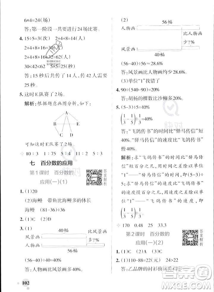 遼寧教育出版社2023年秋PASS小學(xué)學(xué)霸作業(yè)本六年級(jí)數(shù)學(xué)上冊(cè)北師大版答案