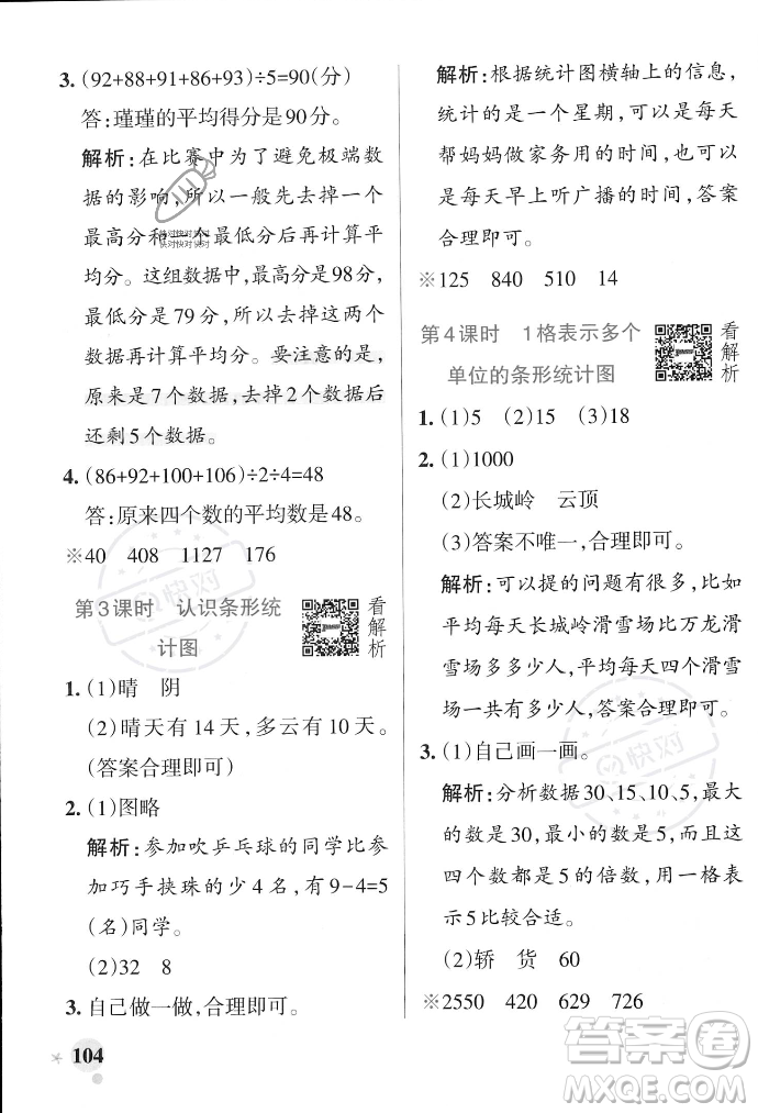 遼寧教育出版社2023年秋PASS小學(xué)學(xué)霸作業(yè)本四年級數(shù)學(xué)上冊冀教版答案