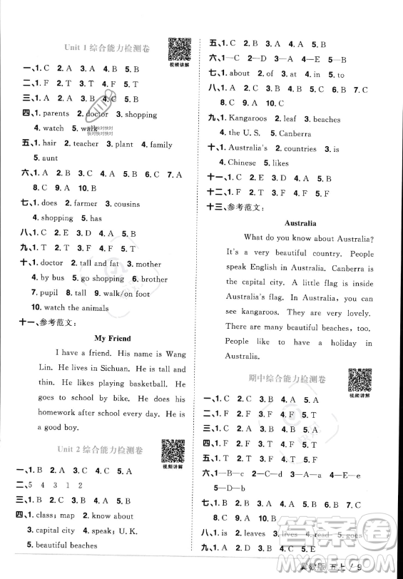 江西教育出版社2023年秋陽光同學(xué)課時優(yōu)化作業(yè)五年級英語上冊冀教版答案