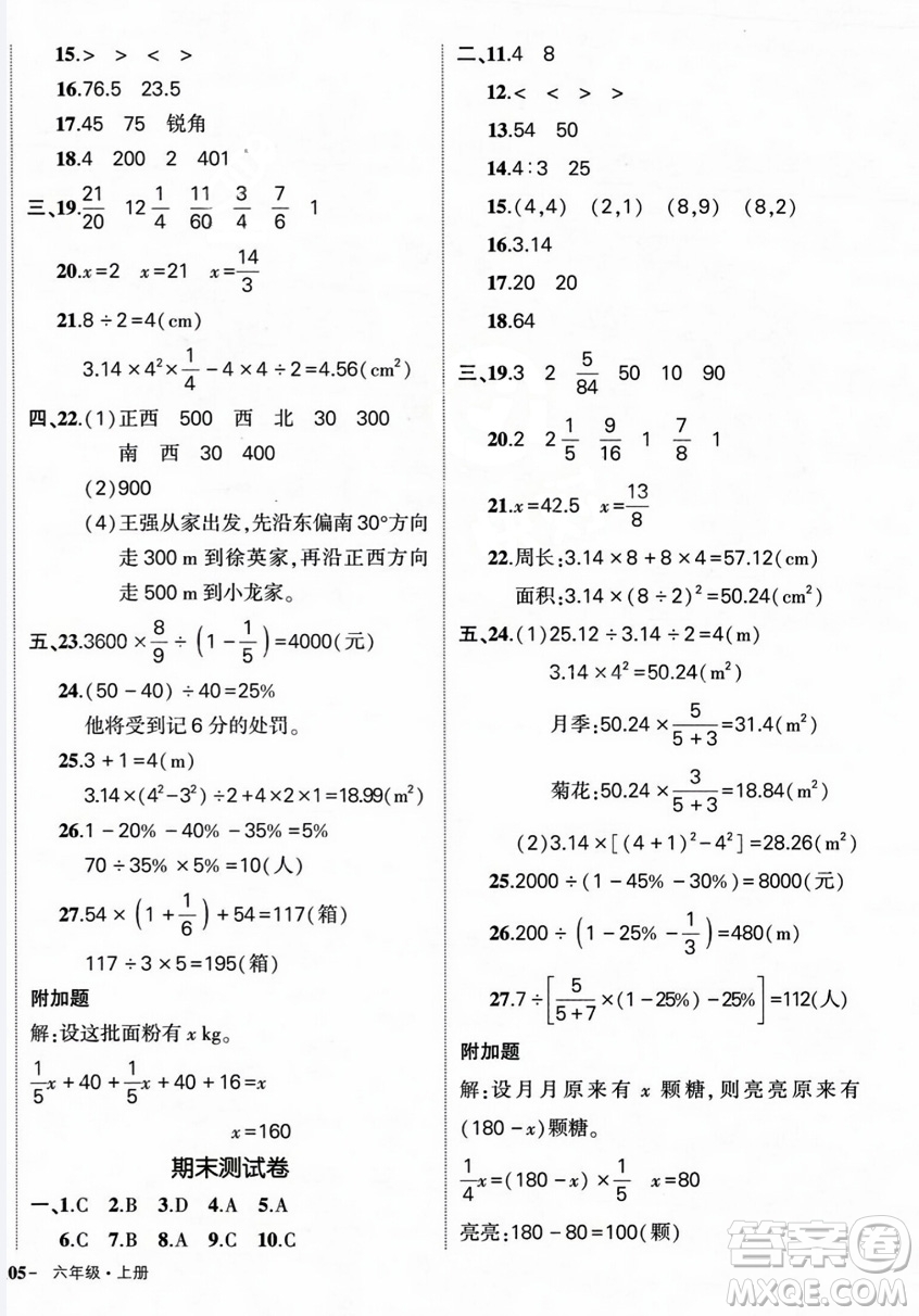 長江出版社2023年秋狀元成才路創(chuàng)優(yōu)作業(yè)100分六年級數(shù)學(xué)上冊人教版答案