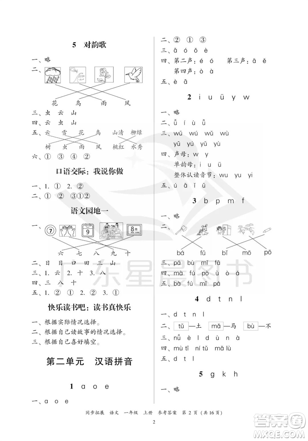 廣東人民出版社2023年秋同步拓展一年級(jí)語(yǔ)文上冊(cè)人教版參考答案