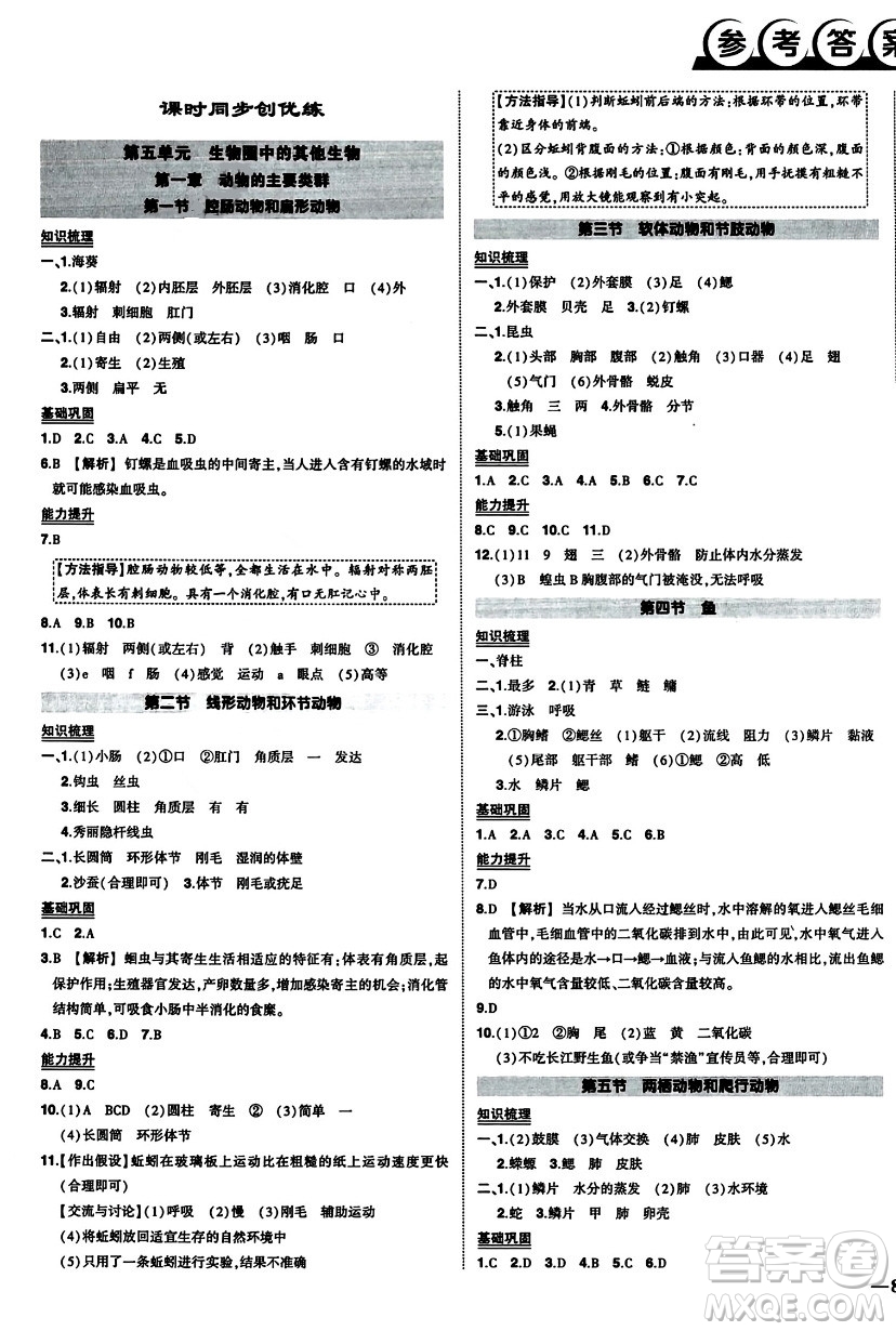 吉林教育出版社2023年秋狀元成才路創(chuàng)優(yōu)作業(yè)八年級生物上冊人教版答案