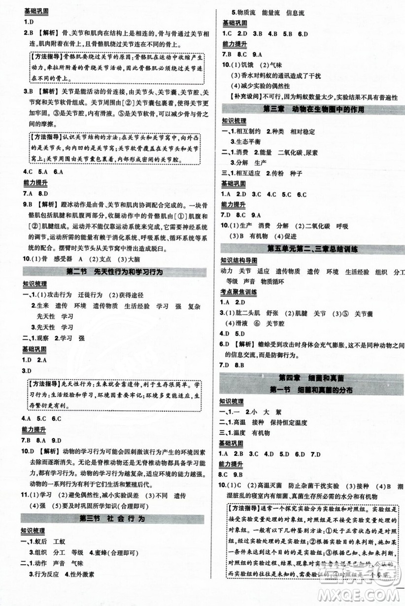 吉林教育出版社2023年秋狀元成才路創(chuàng)優(yōu)作業(yè)八年級生物上冊人教版答案