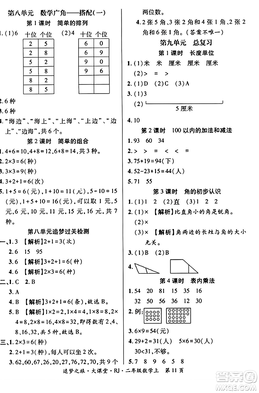 天津科學(xué)技術(shù)出版社2023年秋追夢(mèng)之旅大課堂二年級(jí)數(shù)學(xué)上冊(cè)人教版答案