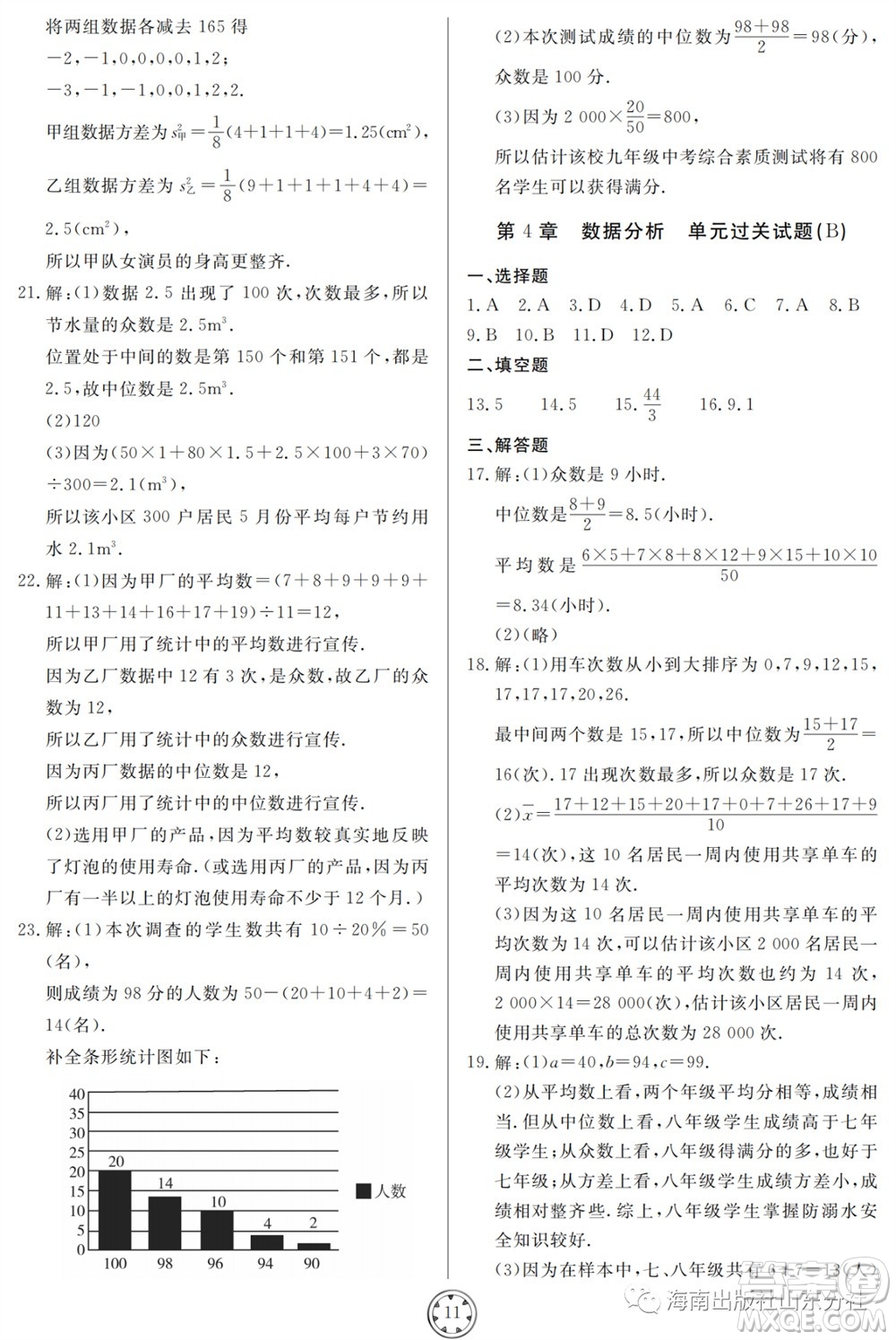 山東人民出版社2023年秋同步練習(xí)冊分層檢測卷八年級數(shù)學(xué)上冊人教版參考答案