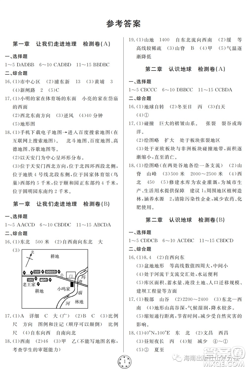 山東人民出版社2023年秋同步練習(xí)冊(cè)分層檢測(cè)卷七年級(jí)地理上冊(cè)人教版參考答案