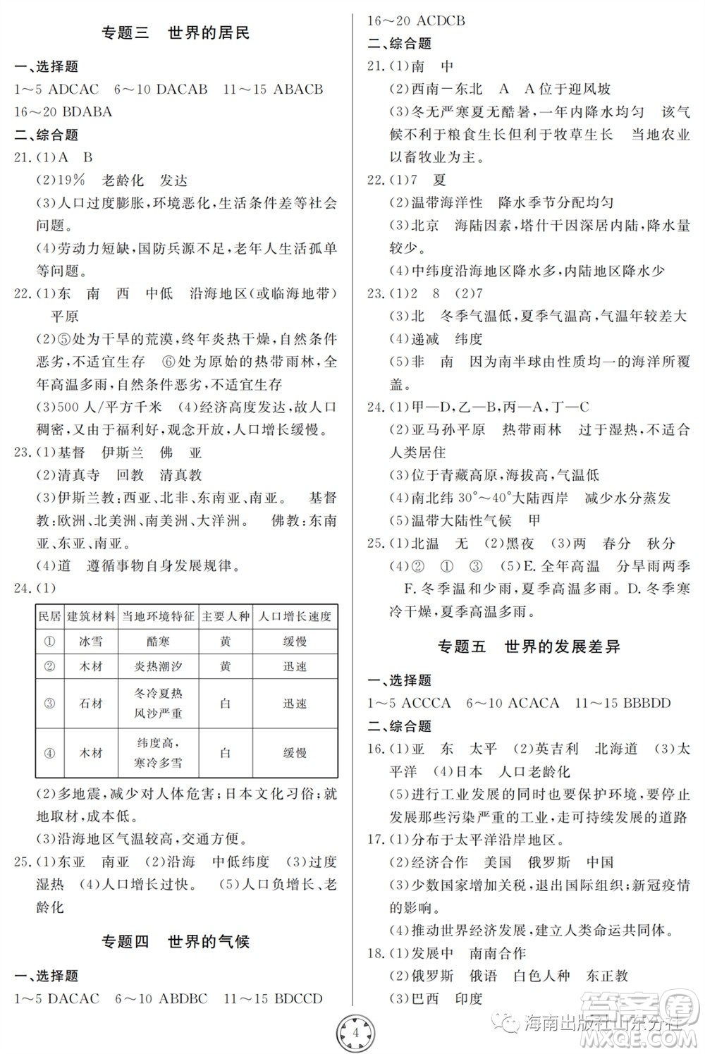 山東人民出版社2023年秋同步練習(xí)冊(cè)分層檢測(cè)卷七年級(jí)地理上冊(cè)人教版參考答案