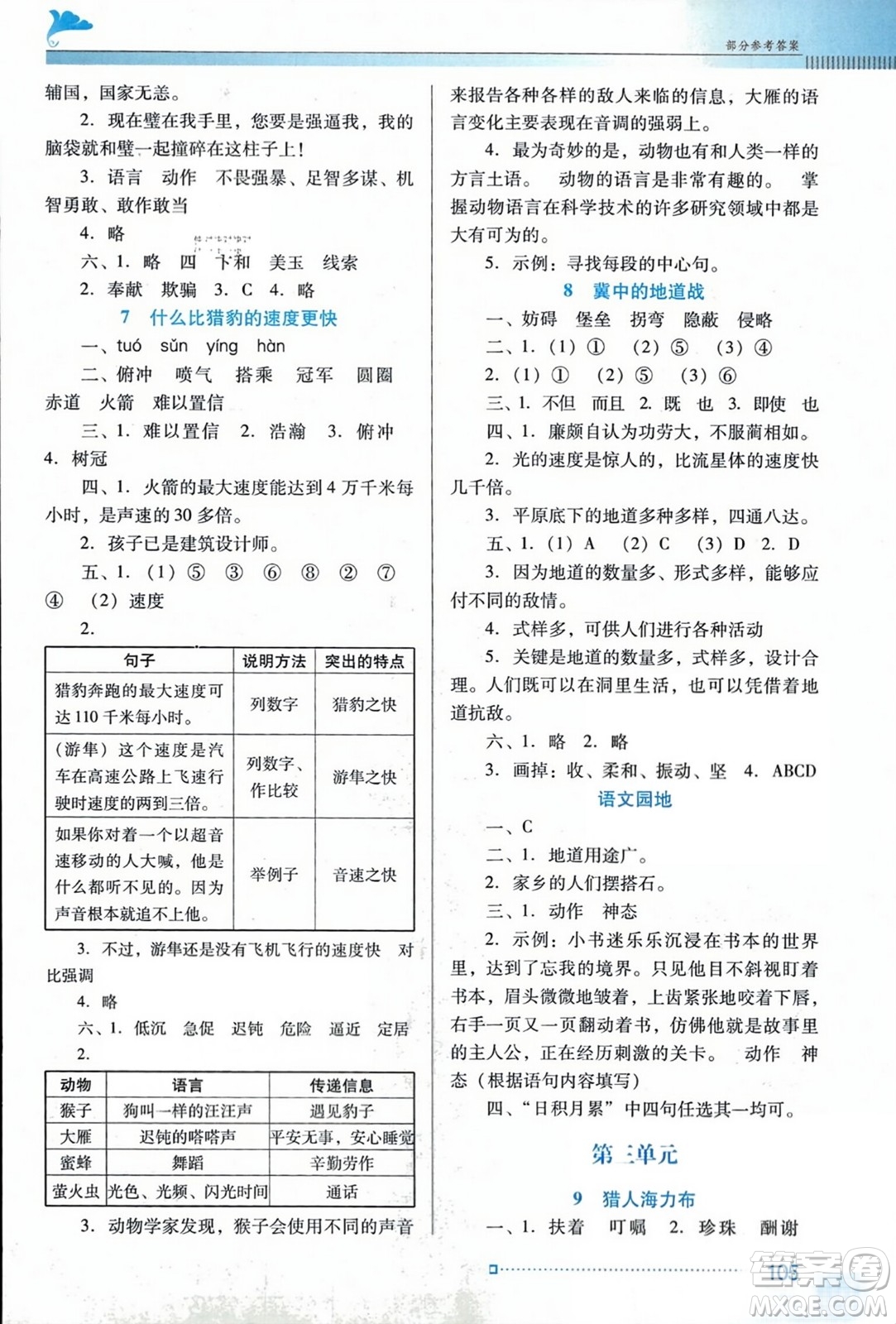 廣東教育出版社2023年秋南方新課堂金牌學(xué)案五年級語文上冊人教版答案