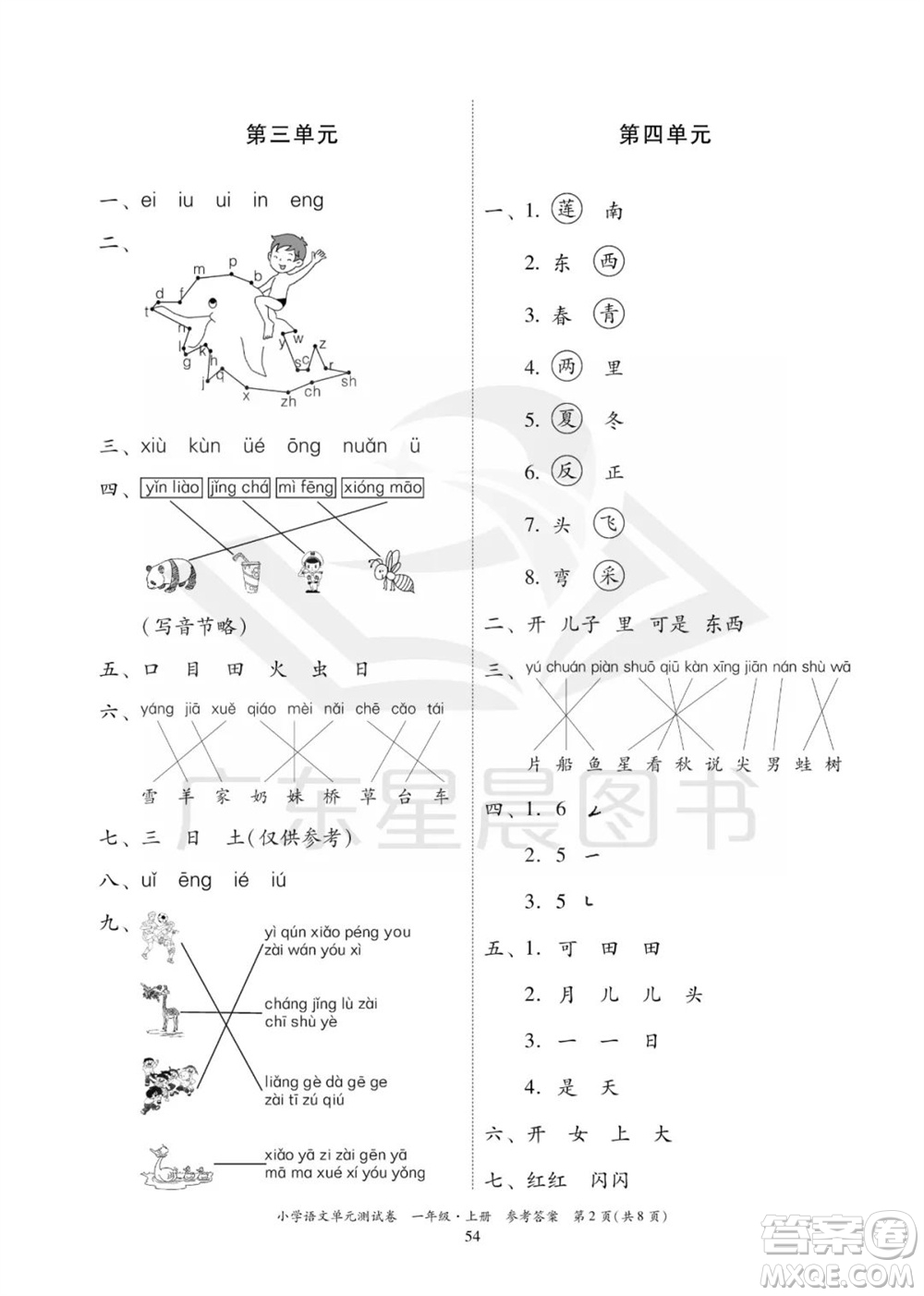 華南理工大學(xué)出版社2023年秋小學(xué)語(yǔ)文單元測(cè)試卷一年級(jí)上冊(cè)統(tǒng)編版參考答案