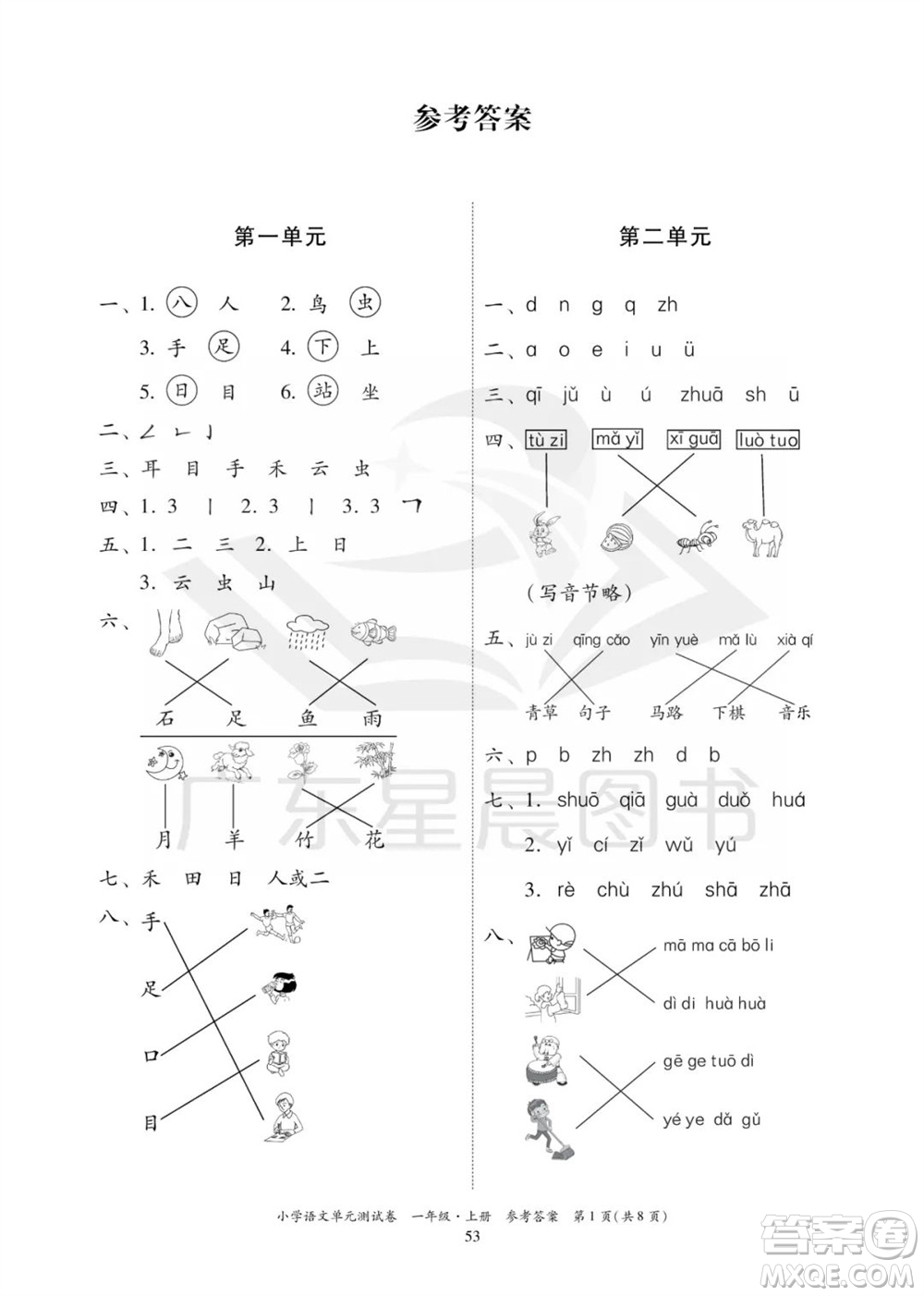 華南理工大學(xué)出版社2023年秋小學(xué)語(yǔ)文單元測(cè)試卷一年級(jí)上冊(cè)統(tǒng)編版參考答案