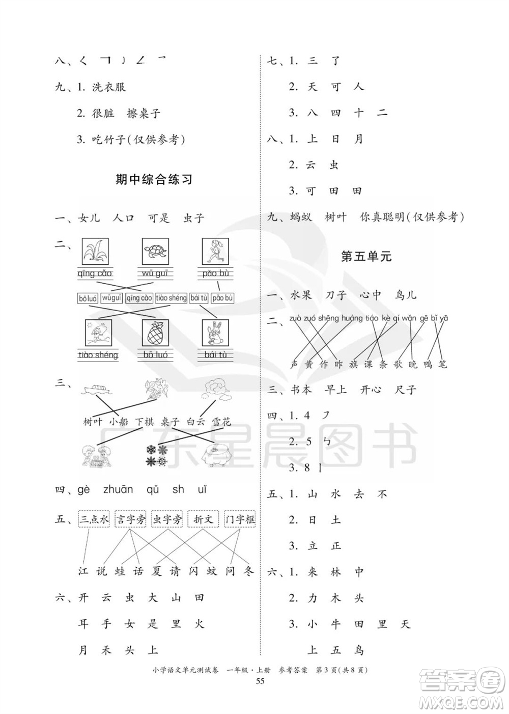 華南理工大學(xué)出版社2023年秋小學(xué)語(yǔ)文單元測(cè)試卷一年級(jí)上冊(cè)統(tǒng)編版參考答案