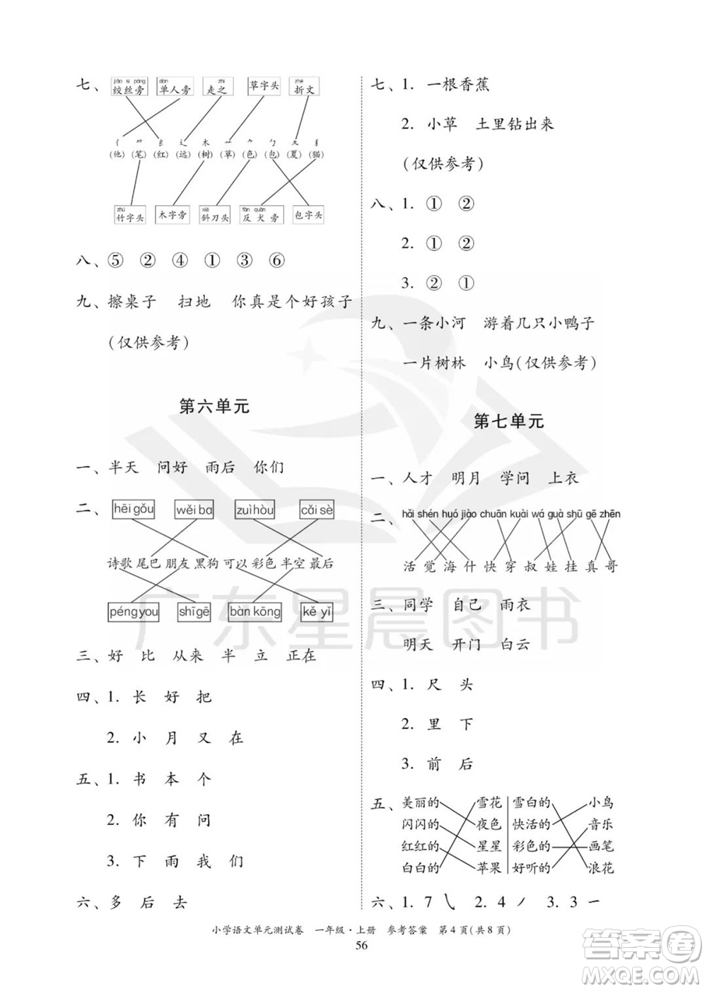 華南理工大學(xué)出版社2023年秋小學(xué)語(yǔ)文單元測(cè)試卷一年級(jí)上冊(cè)統(tǒng)編版參考答案