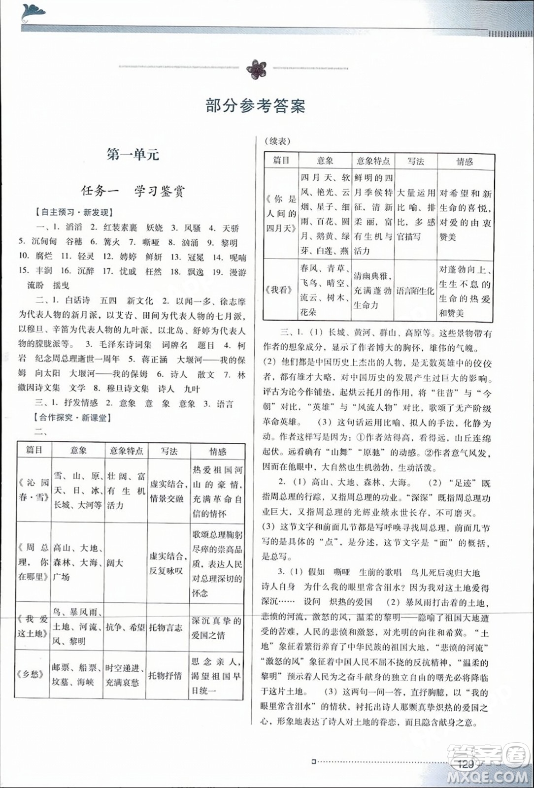 廣東教育出版社2023年秋南方新課堂金牌學(xué)案九年級(jí)語文上冊(cè)人教版答案