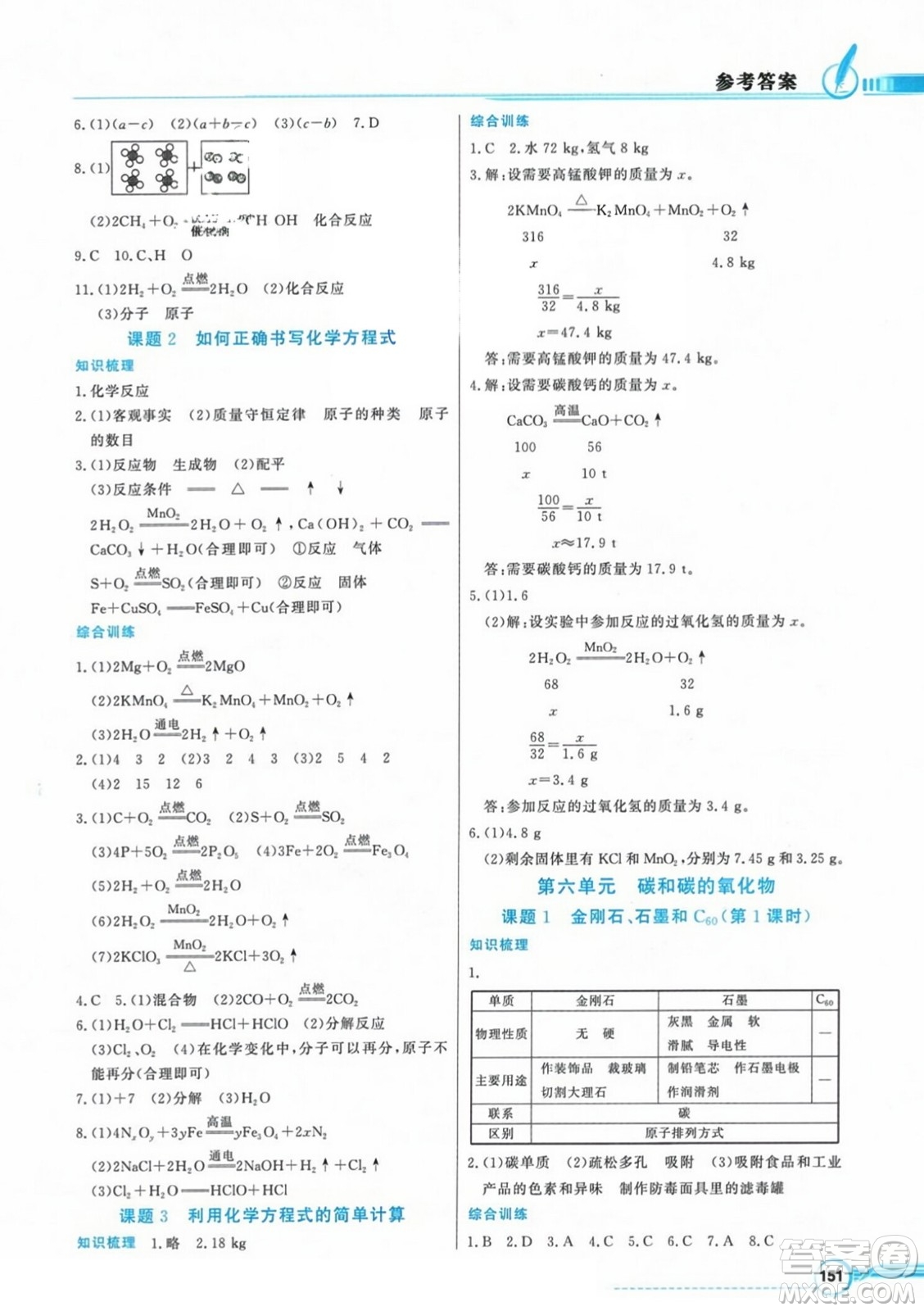 人民教育出版社2023年秋同步導(dǎo)學(xué)與優(yōu)化訓(xùn)練九年級(jí)化學(xué)上冊(cè)人教版答案