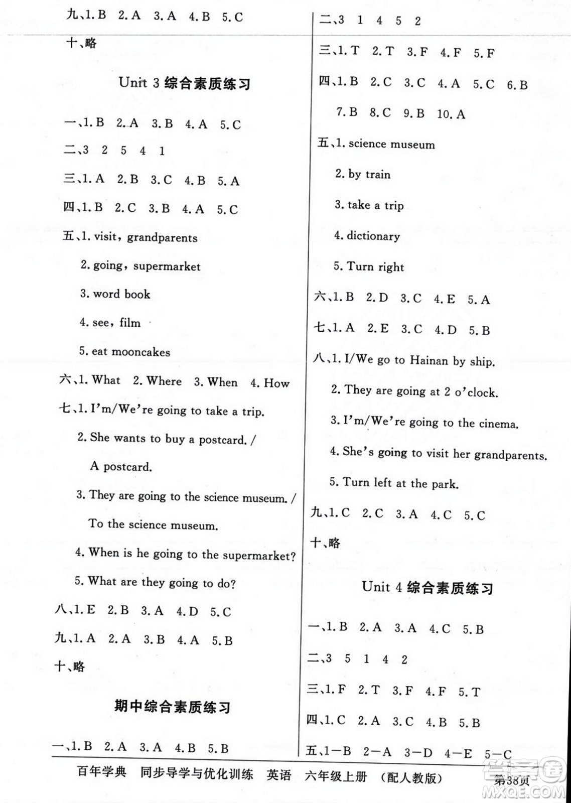 人民教育出版社2023年秋同步導(dǎo)學(xué)與優(yōu)化訓(xùn)練六年級(jí)英語(yǔ)上冊(cè)人教PEP版答案