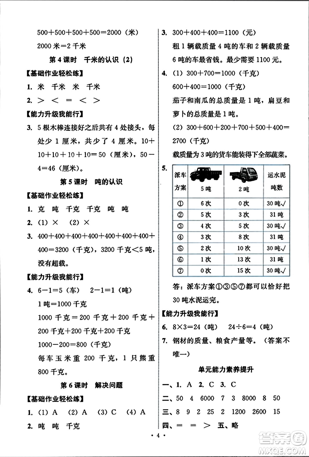 人民教育出版社2023年秋能力培養(yǎng)與測試三年級數(shù)學(xué)上冊人教版答案