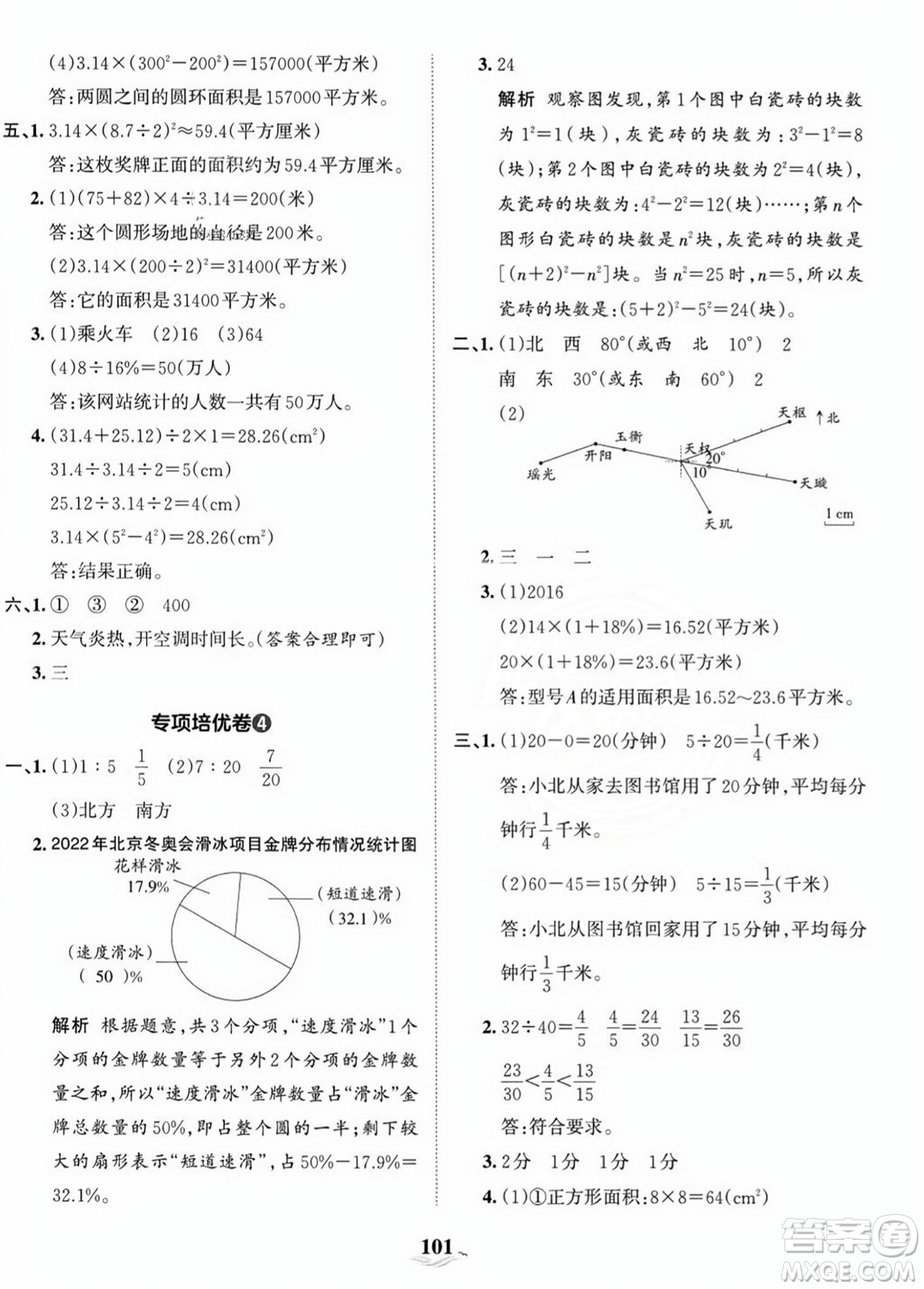 江西人民出版社2023年秋王朝霞培優(yōu)100分六年級數(shù)學上冊人教版答案