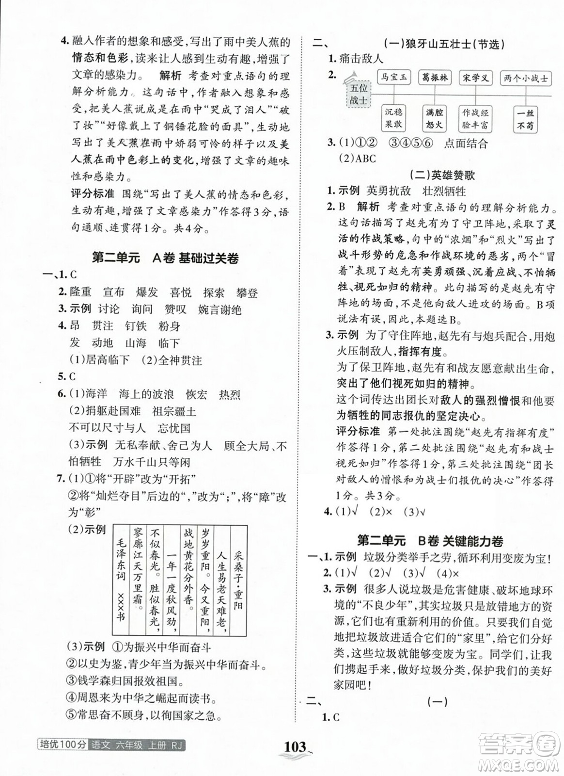 江西人民出版社2023年秋王朝霞培優(yōu)100分六年級語文上冊人教版答案