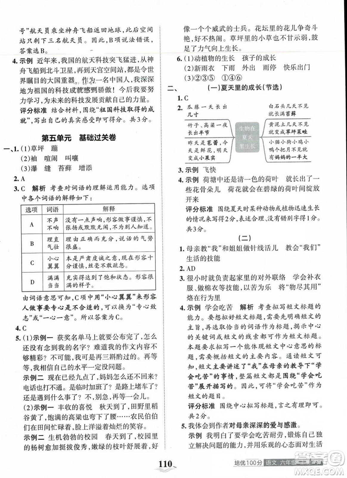 江西人民出版社2023年秋王朝霞培優(yōu)100分六年級語文上冊人教版答案