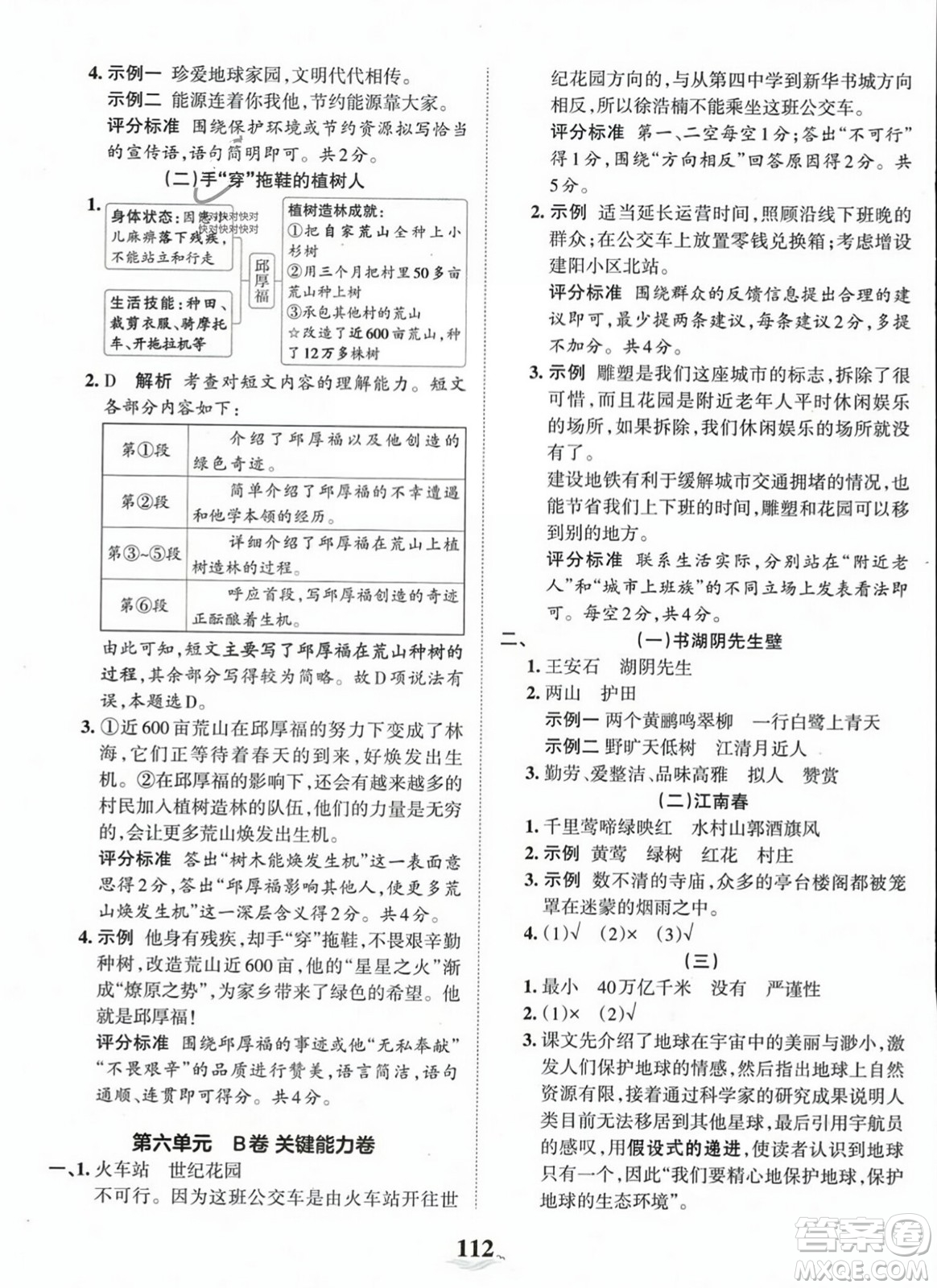 江西人民出版社2023年秋王朝霞培優(yōu)100分六年級語文上冊人教版答案