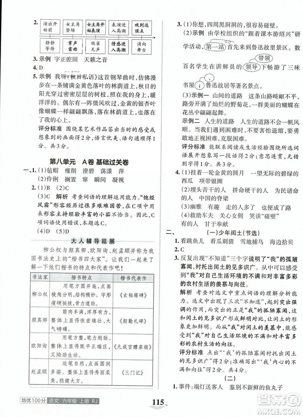 江西人民出版社2023年秋王朝霞培優(yōu)100分六年級語文上冊人教版答案