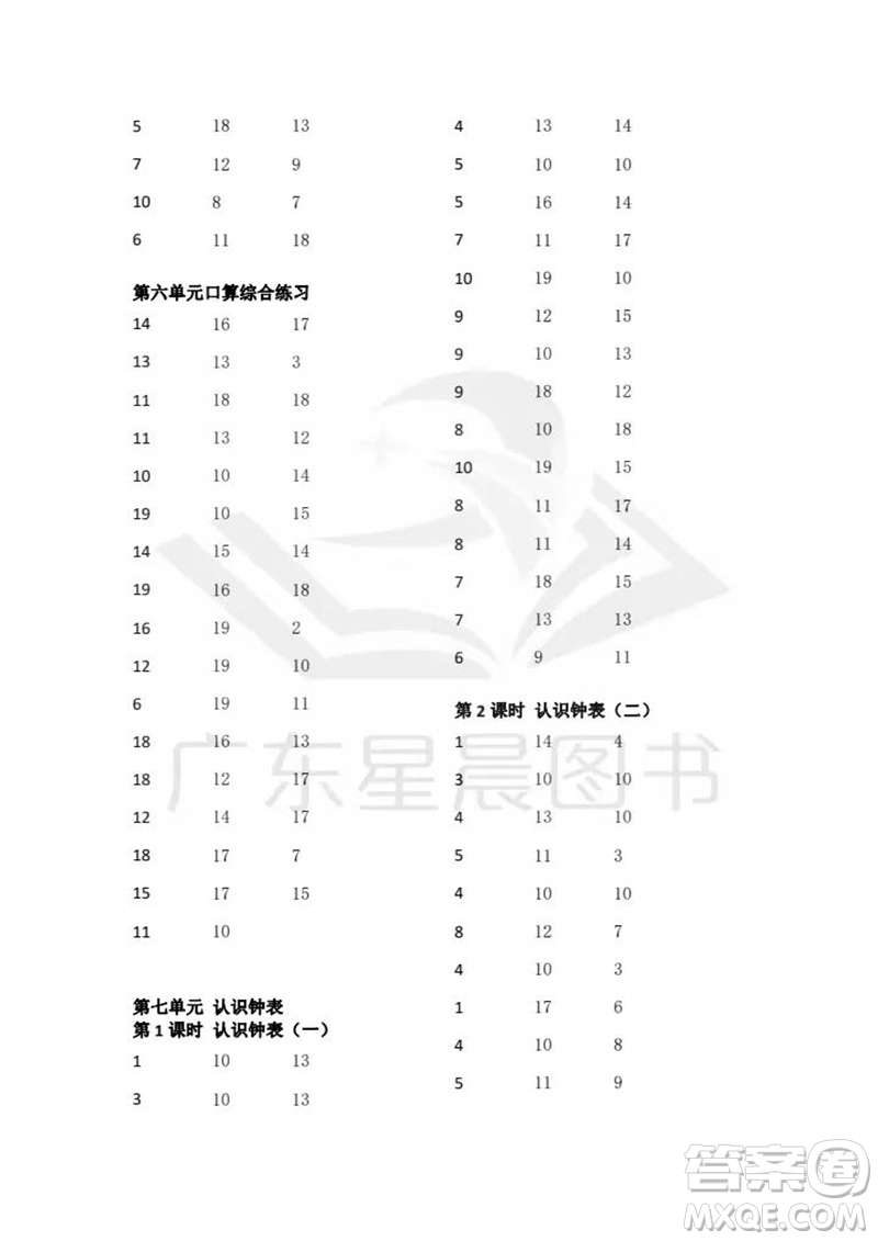 吉林出版集團(tuán)股份有限公司2023年秋小學(xué)數(shù)學(xué)口算速算心算一年級(jí)上冊(cè)人教版參考答案