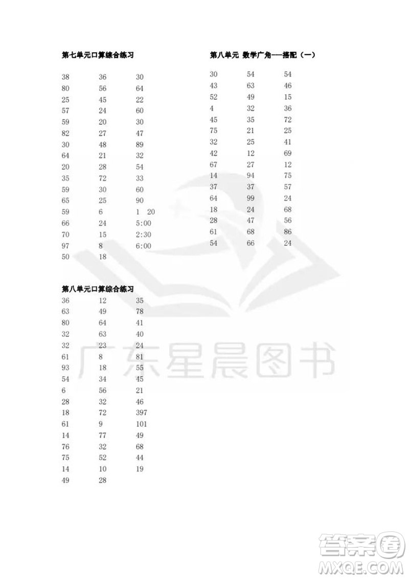 吉林出版集團股份有限公司2023年秋小學數(shù)學口算速算心算二年級上冊人教版參考答案