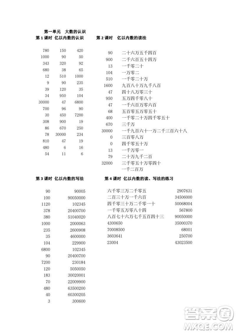 吉林出版集團股份有限公司2023年秋小學數(shù)學口算速算心算四年級上冊人教版參考答案