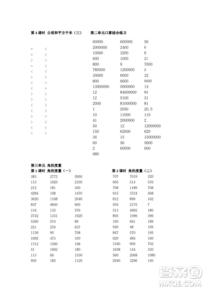 吉林出版集團股份有限公司2023年秋小學數(shù)學口算速算心算四年級上冊人教版參考答案