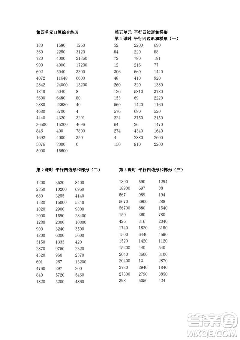 吉林出版集團股份有限公司2023年秋小學數(shù)學口算速算心算四年級上冊人教版參考答案