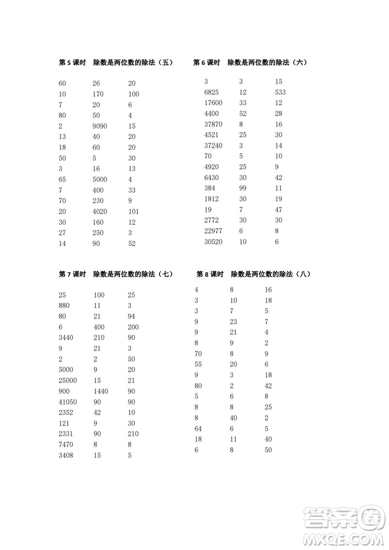 吉林出版集團股份有限公司2023年秋小學數(shù)學口算速算心算四年級上冊人教版參考答案