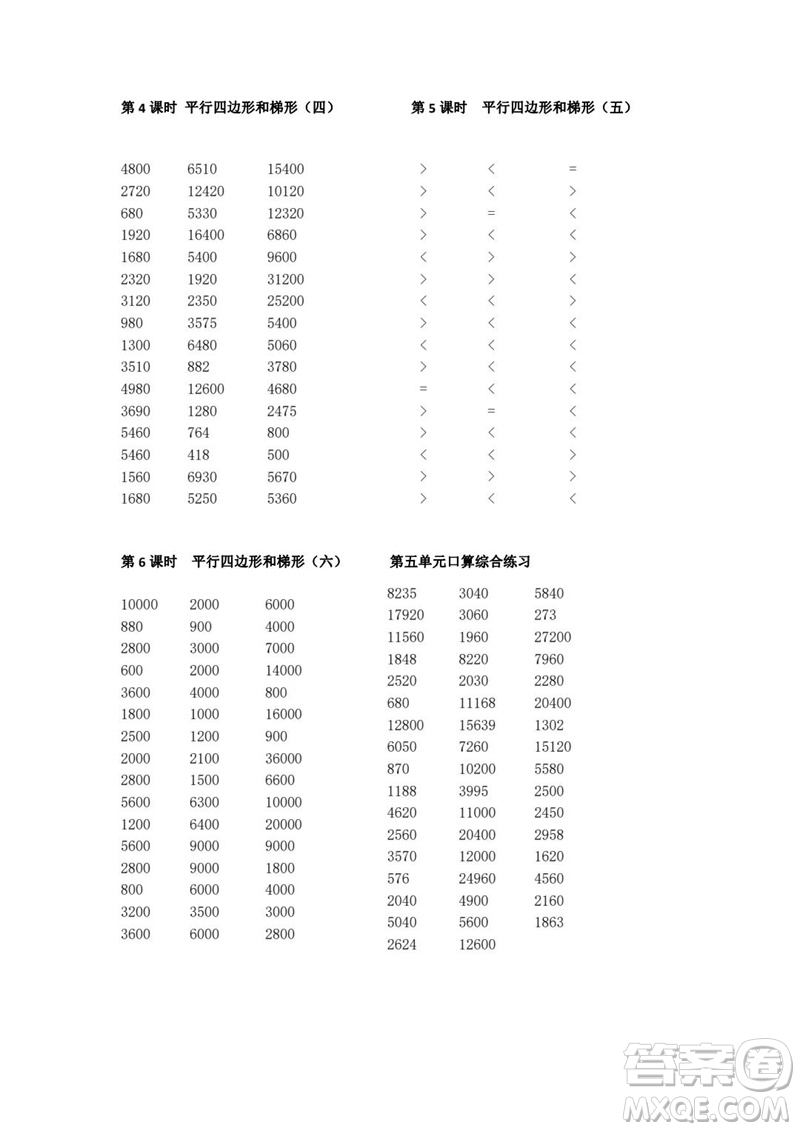 吉林出版集團股份有限公司2023年秋小學數(shù)學口算速算心算四年級上冊人教版參考答案