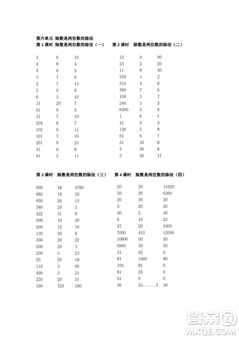 吉林出版集團股份有限公司2023年秋小學數(shù)學口算速算心算四年級上冊人教版參考答案