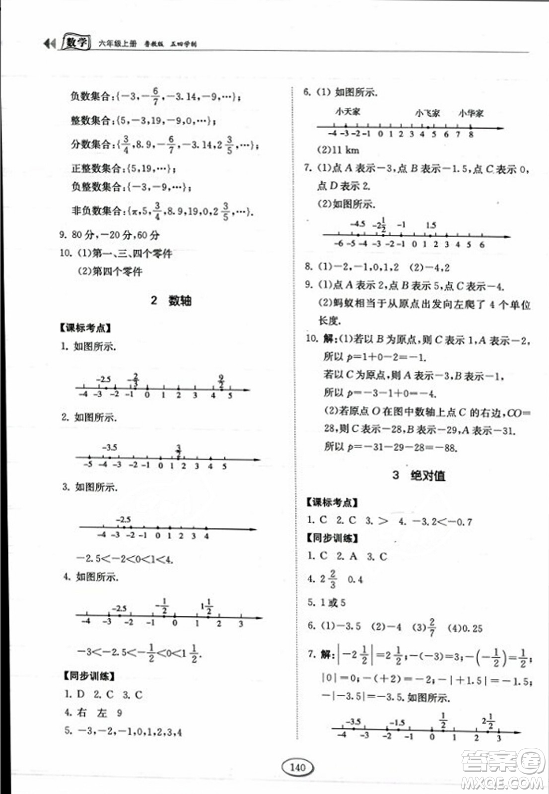 山東科學(xué)技術(shù)出版社2023年秋初中同步練習(xí)冊六年級數(shù)學(xué)上冊魯教版答案