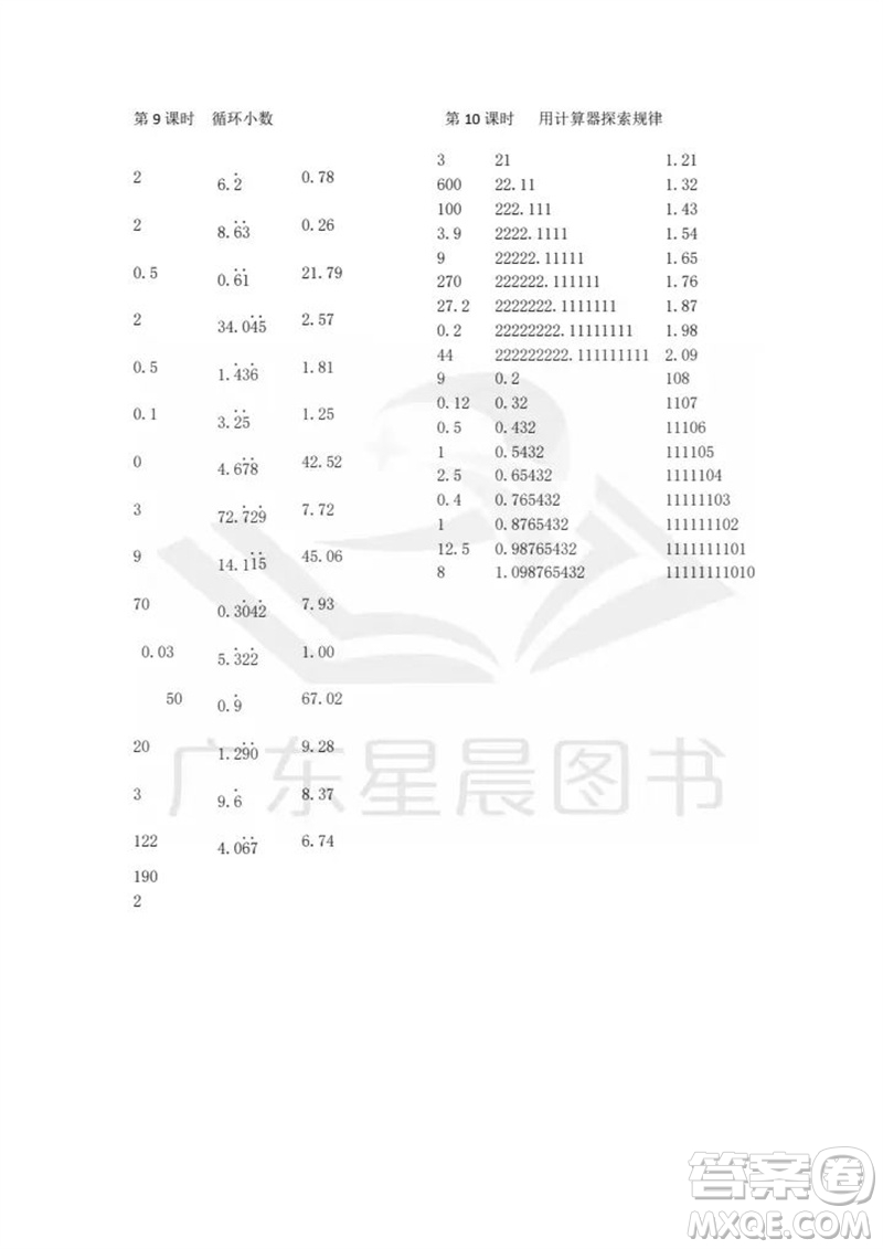 吉林出版集團股份有限公司2023年秋小學數(shù)學口算速算心算五年級上冊人教版參考答案