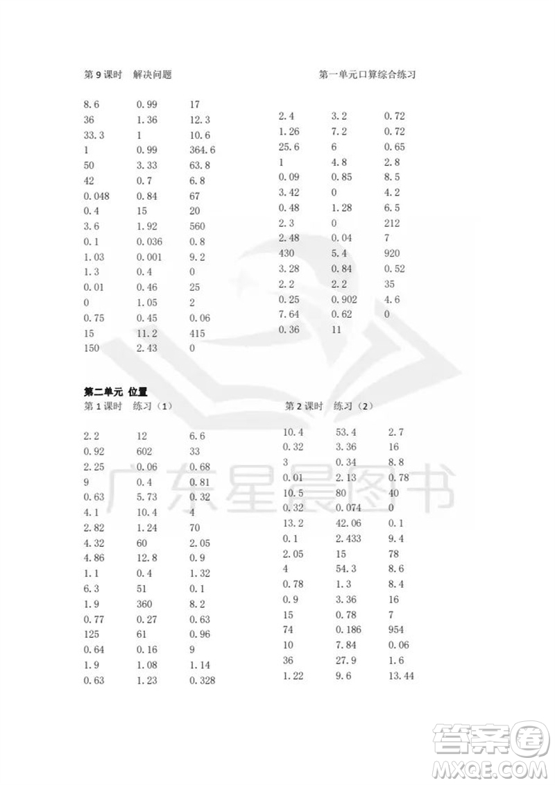 吉林出版集團股份有限公司2023年秋小學數(shù)學口算速算心算五年級上冊人教版參考答案