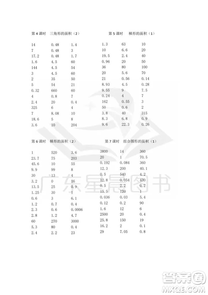 吉林出版集團股份有限公司2023年秋小學數(shù)學口算速算心算五年級上冊人教版參考答案