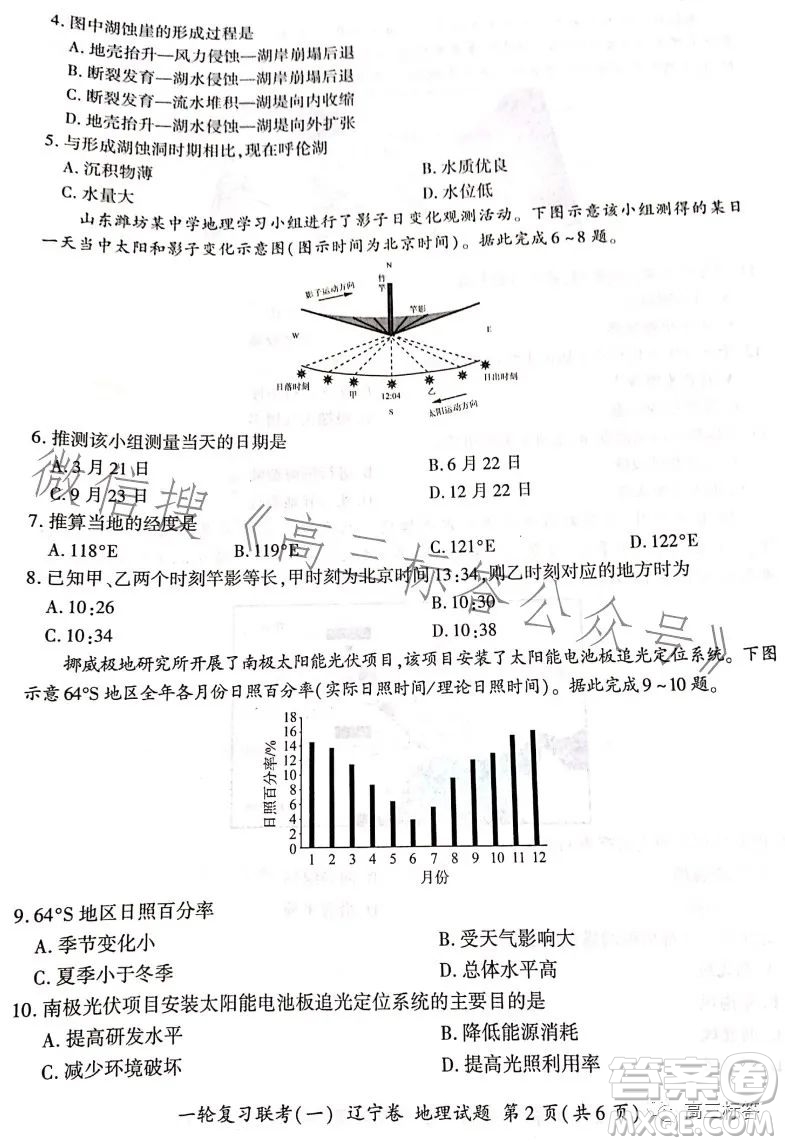 百師聯(lián)盟2024屆高三9月一輪復(fù)習(xí)考試遼寧卷地理試題答案