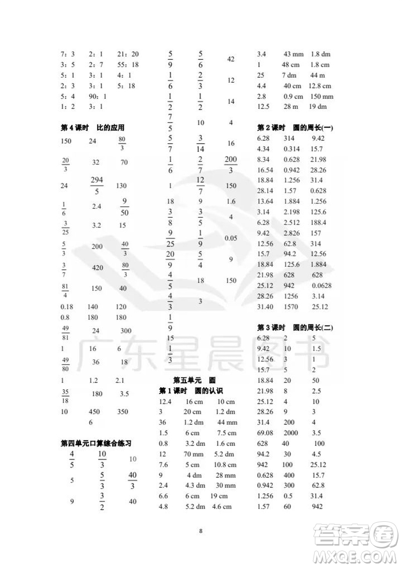 吉林出版集團(tuán)股份有限公司2023年秋小學(xué)數(shù)學(xué)口算速算心算六年級(jí)上冊(cè)人教版參考答案