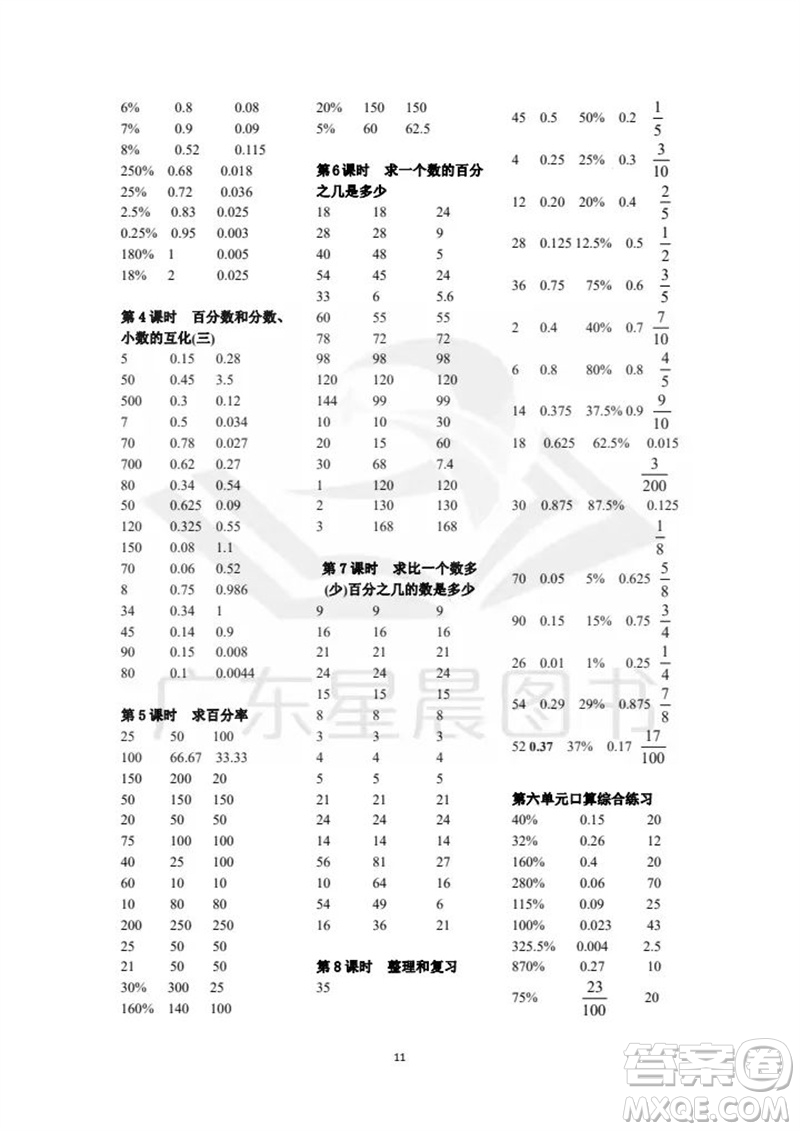 吉林出版集團(tuán)股份有限公司2023年秋小學(xué)數(shù)學(xué)口算速算心算六年級(jí)上冊(cè)人教版參考答案