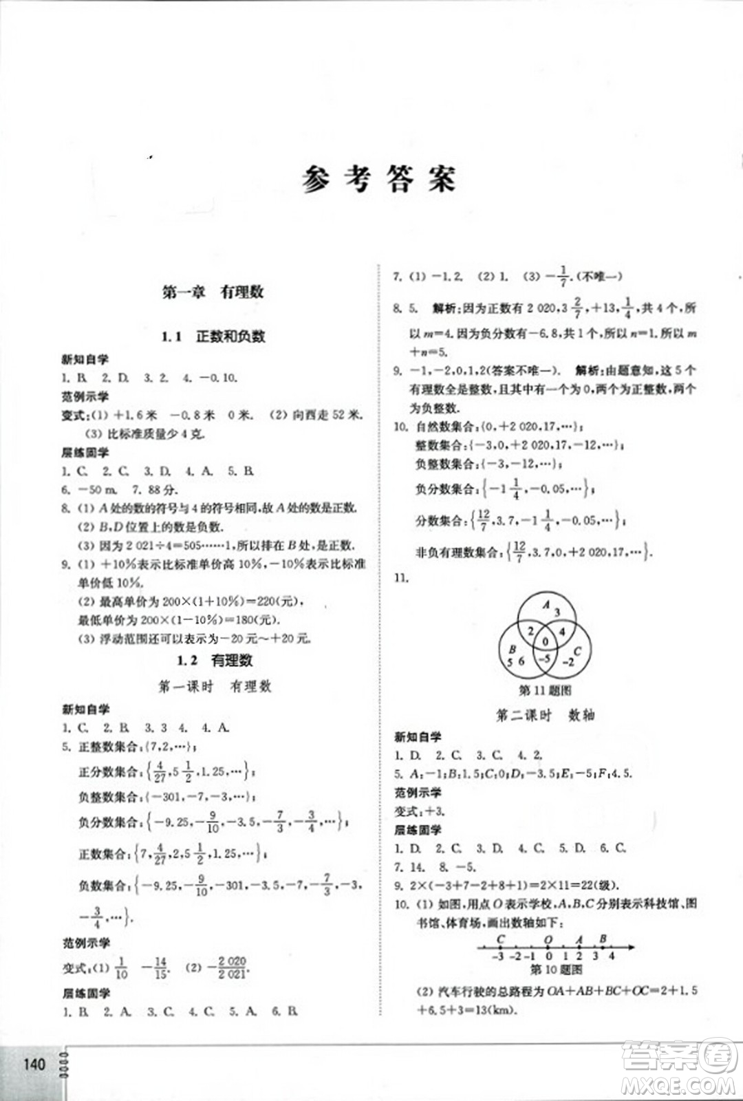 山東教育出版社2023年秋初中同步練習(xí)冊(cè)七年級(jí)數(shù)學(xué)上冊(cè)人教版答案