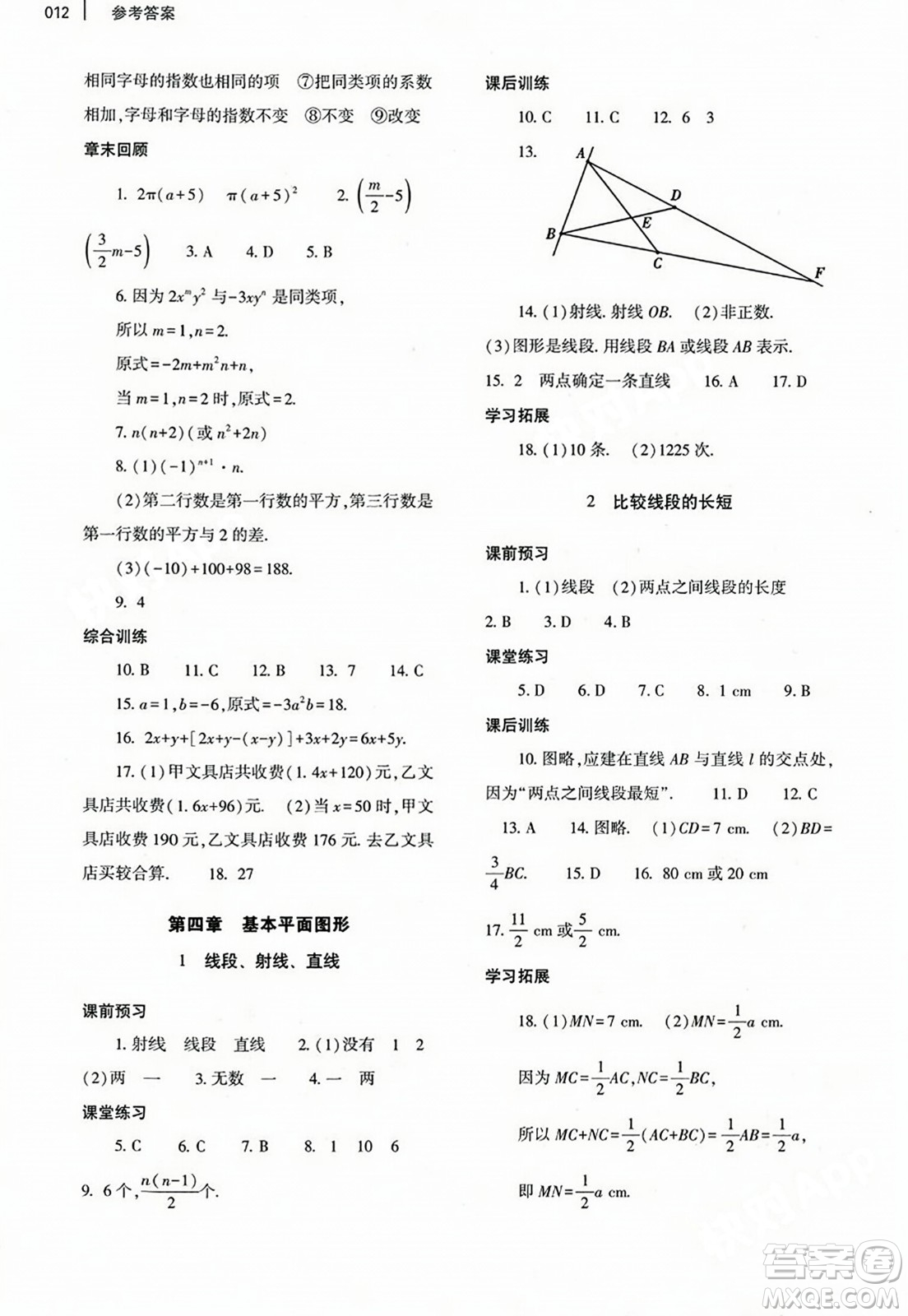 大象出版社2023年秋基礎(chǔ)訓(xùn)練七年級(jí)數(shù)學(xué)上冊(cè)北師大版答案