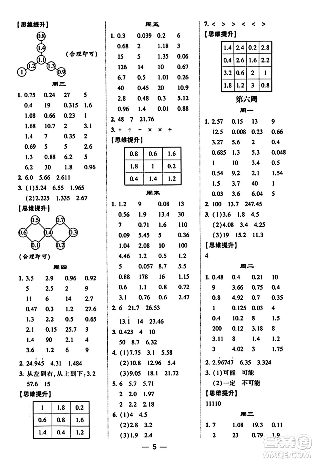 河海大學(xué)出版社2023年秋學(xué)霸計(jì)算達(dá)人五年級(jí)數(shù)學(xué)上冊人教版答案