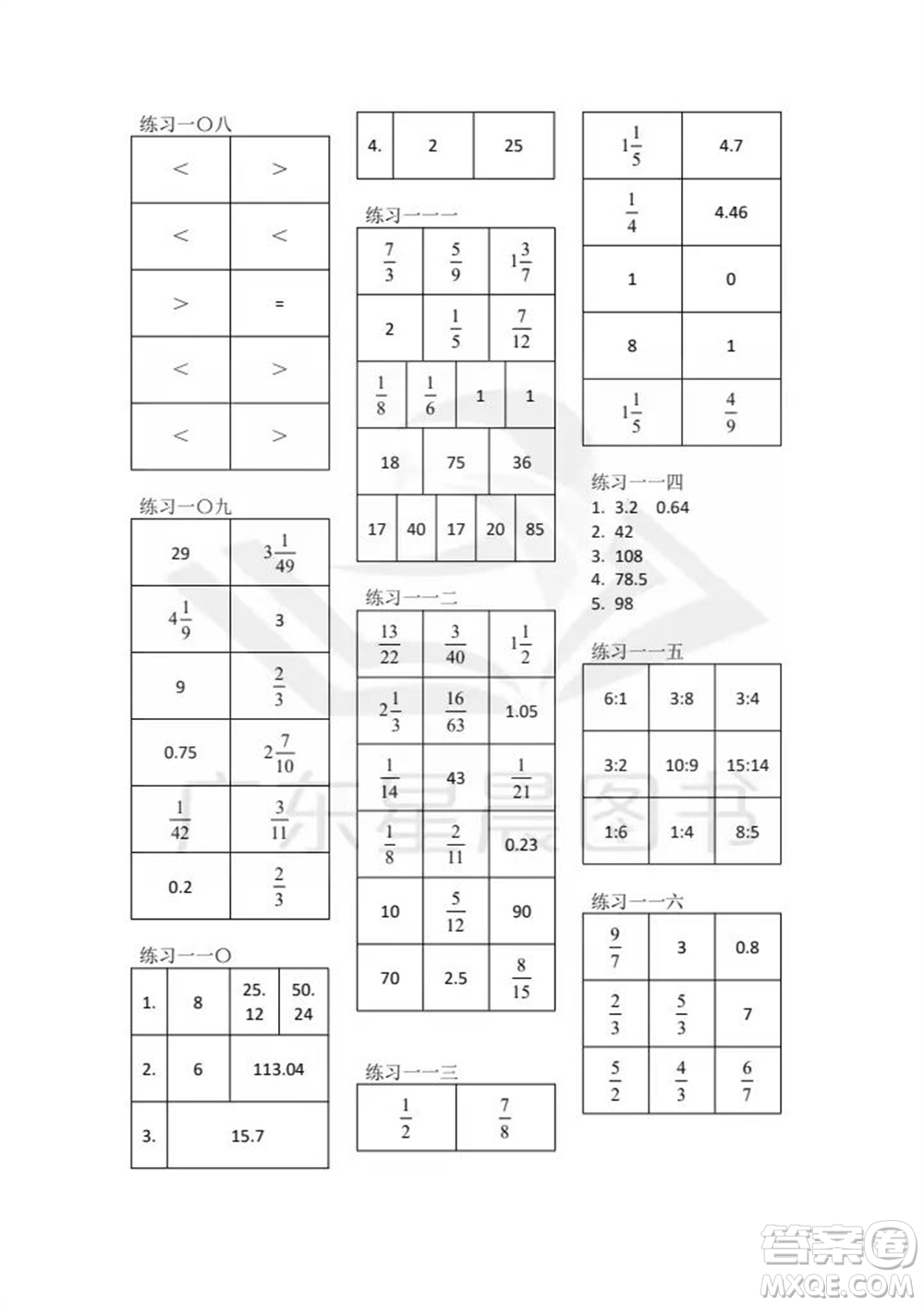 廣東人民出版社2023年秋核心素養(yǎng)數(shù)學口算每天一練六年級上冊人教版參考答案