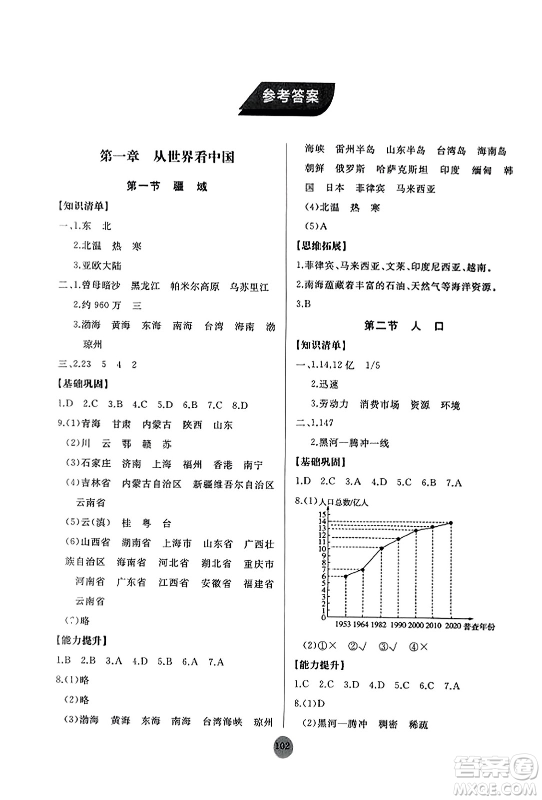 山東友誼出版社2023年秋初中同步練習(xí)冊(cè)八年級(jí)地理上冊(cè)人教版山東專版答案