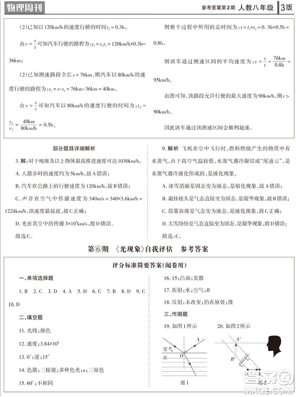 2023年秋學(xué)習(xí)方法報(bào)物理周刊八年級(jí)上冊(cè)人教版第2期參考答案