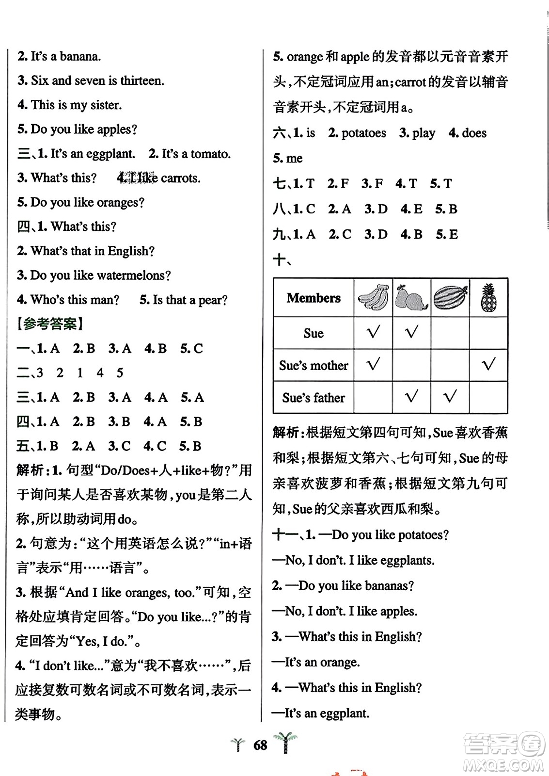 陜西師范大學出版總社2023年秋PASS小學學霸沖A卷四年級英語上冊人教精通版答案