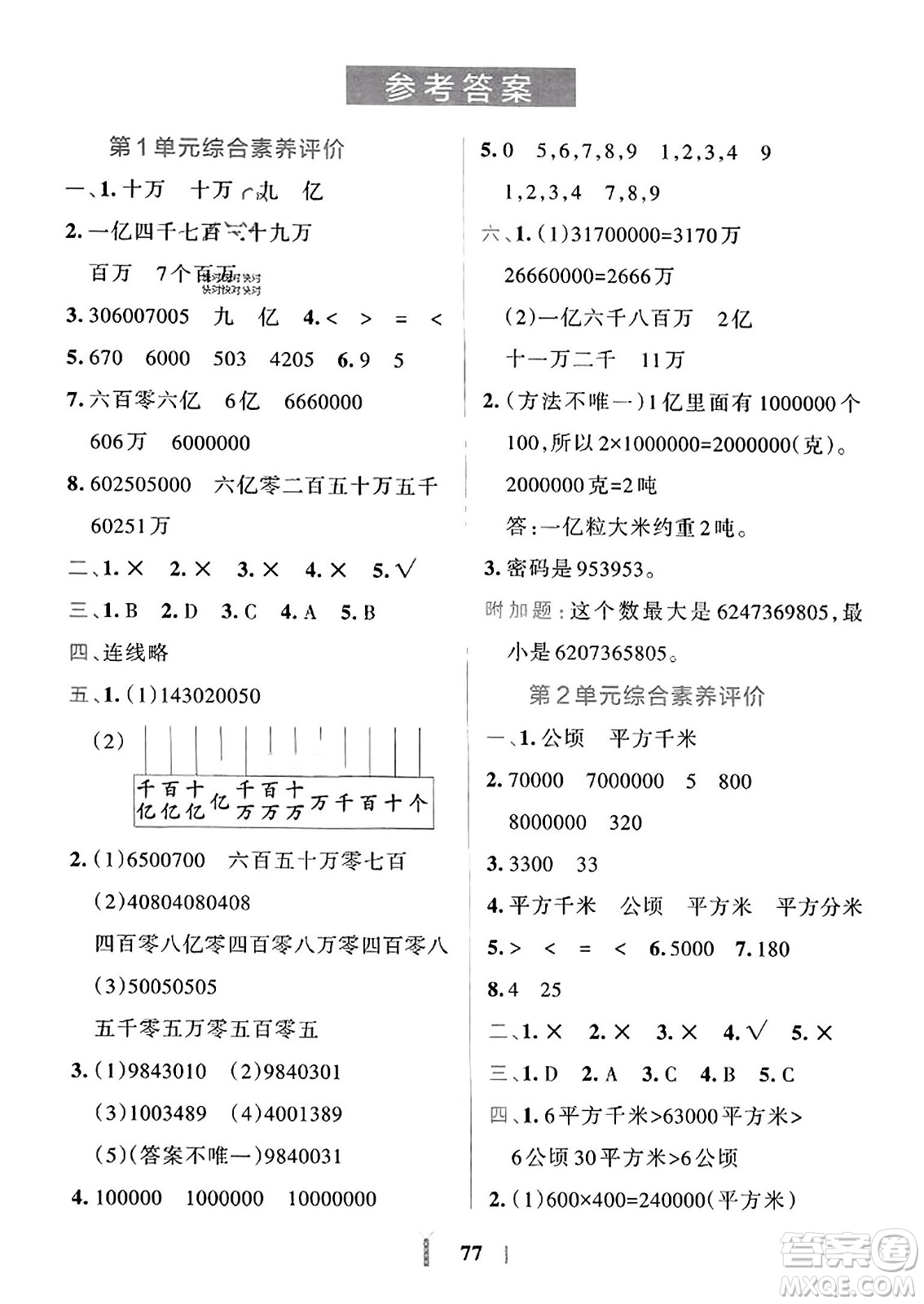 陜西師范大學(xué)出版總社2023年秋PASS小學(xué)學(xué)霸沖A卷四年級(jí)數(shù)學(xué)上冊人教版答案