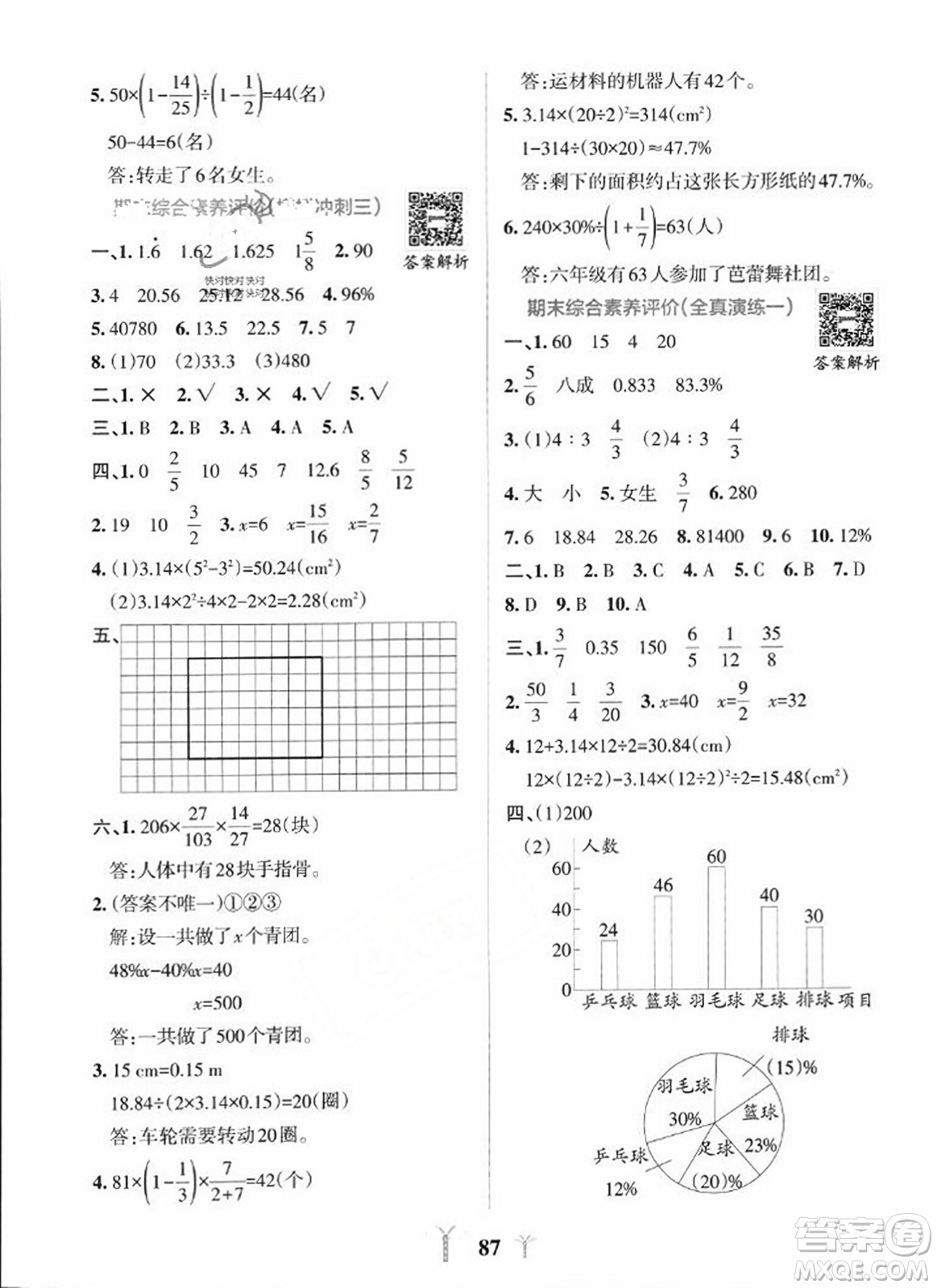 陜西師范大學(xué)出版總社2023年秋PASS小學(xué)學(xué)霸沖A卷六年級數(shù)學(xué)上冊北師大版答案